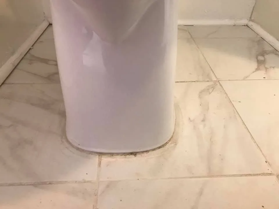 Before: buildup around the base of the toilet